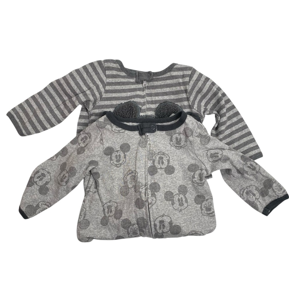 Disney Baby Mickey Mouse Footed Pajamas Zip‎ Up Sleepers 0-3M Set of 2. 0012